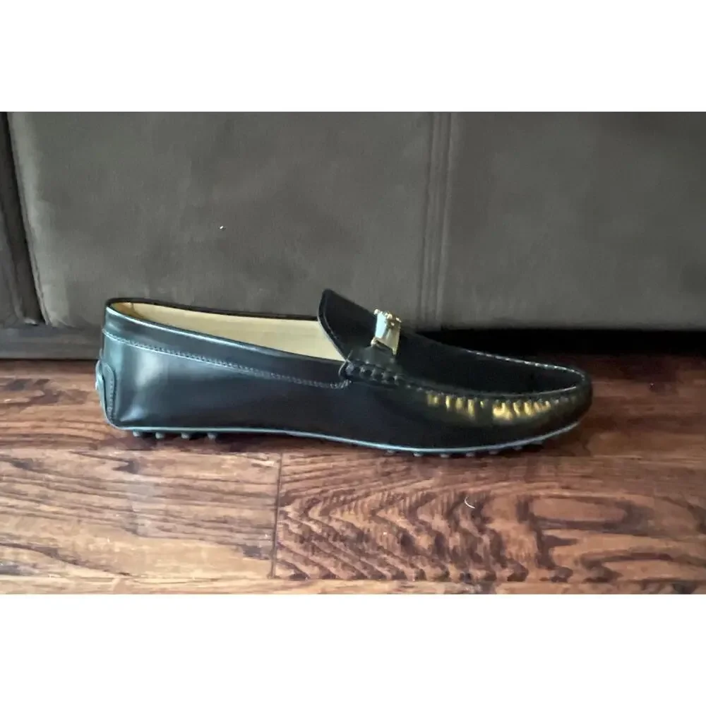 $995 NIB Tod's Gommino Driving Loafers Double T gold hardware Black Size 13(47)